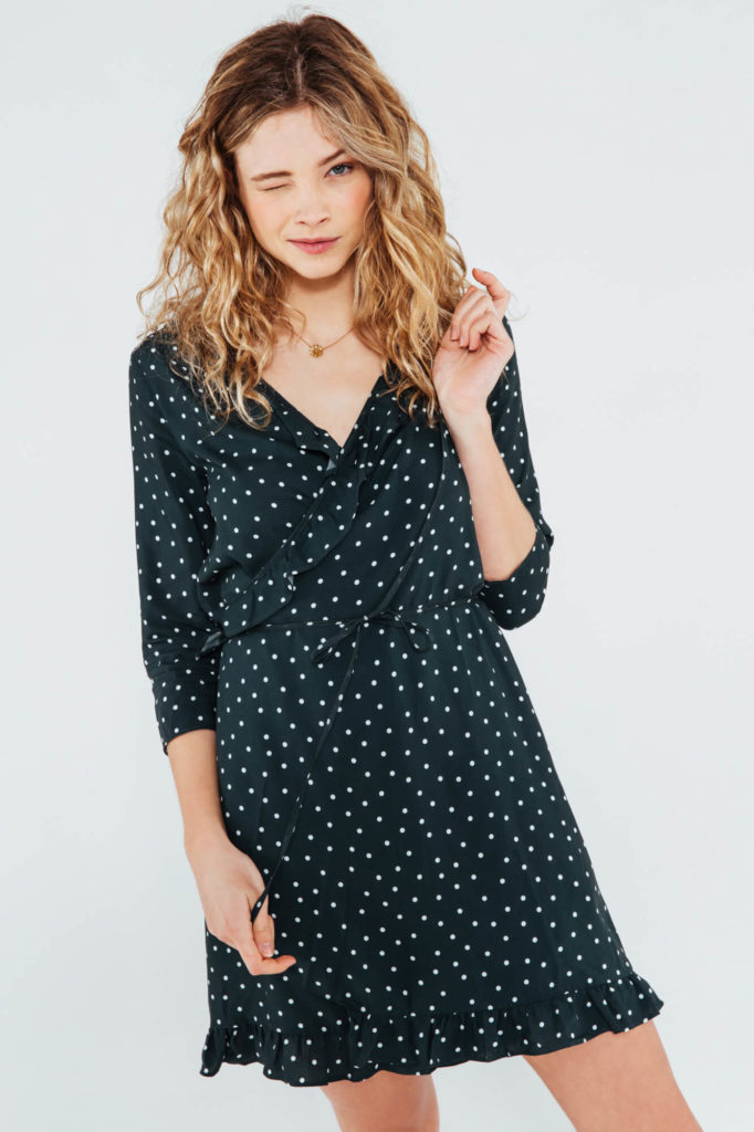 robe pois volants vert bouteille