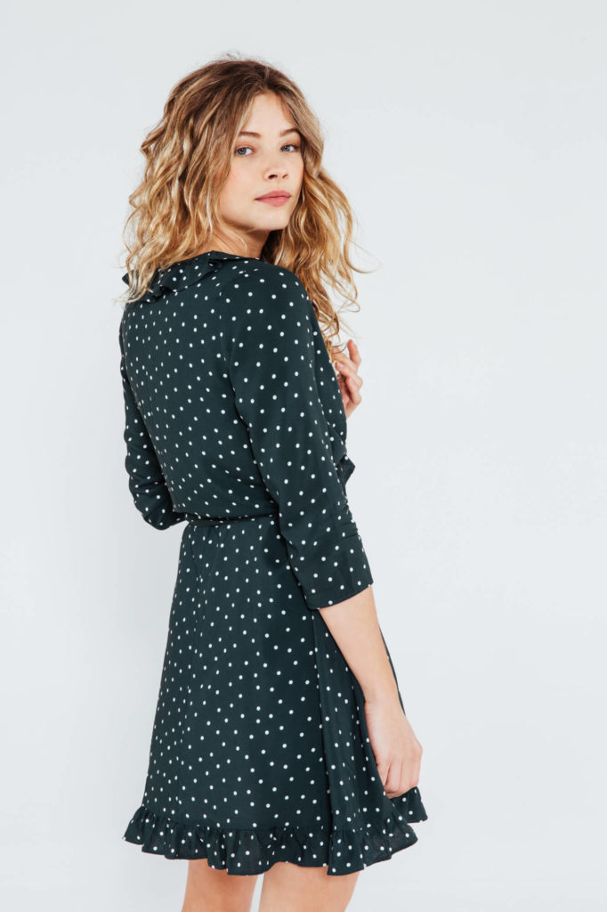 robe pois volants vert bouteille